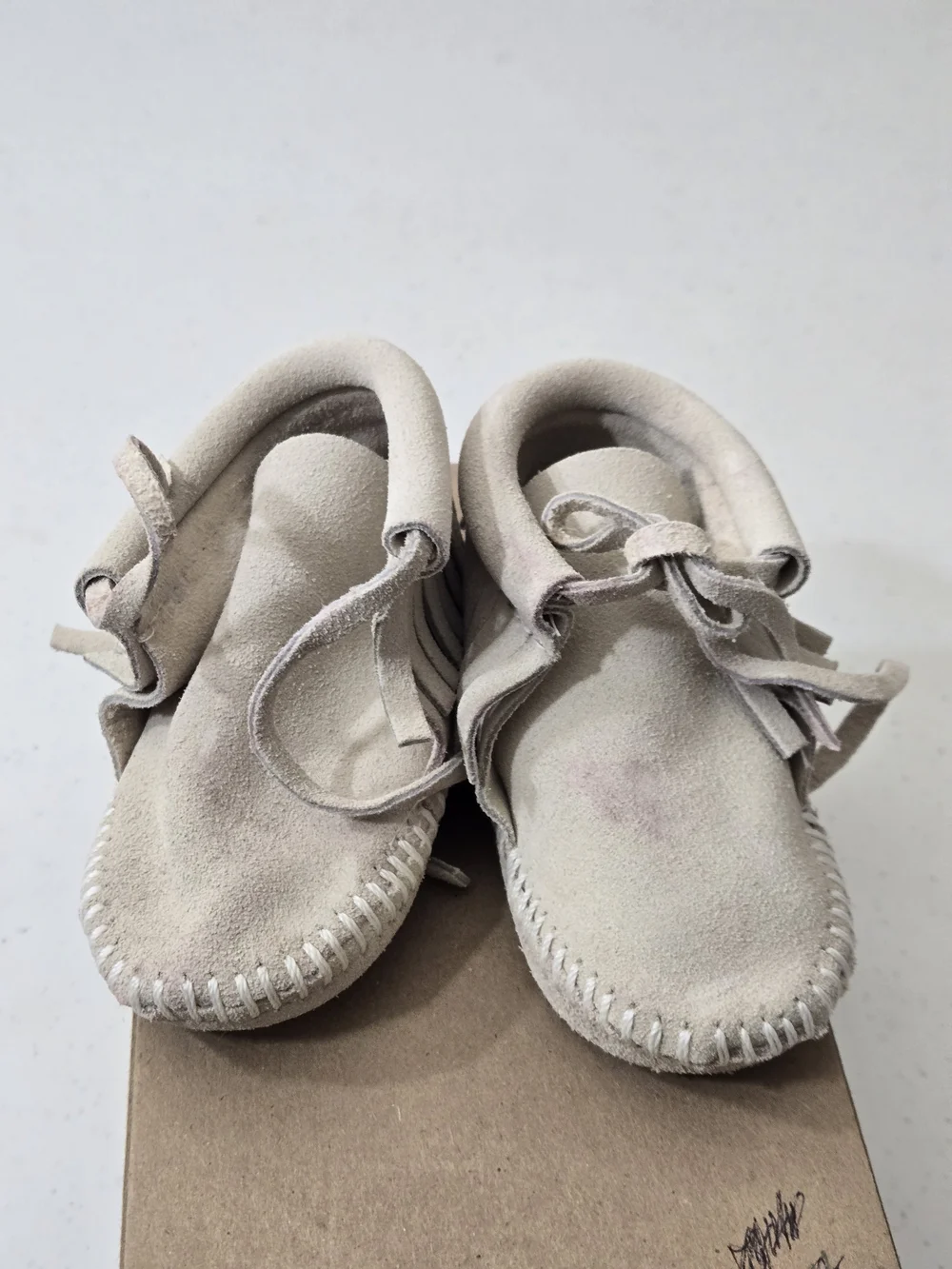 Cherokee Kids Suede Moccasins in Light Beige